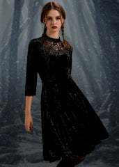Black Diamond Velvet Swing Dress