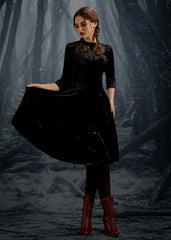 Black Diamond Velvet Swing Dress