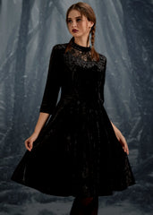 Black Diamond Velvet Swing Dress