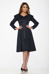 Blue Zipper Swing Dress