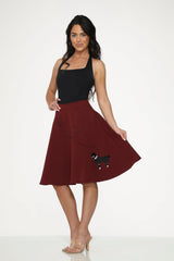 Burgundy Black Embroidered Poodle Swing Skirt