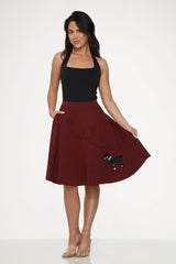 Burgundy Black Embroidered Poodle Swing Skirt
