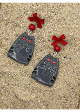 Chubby Kitty Cat with Bow Earrings