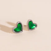 Emerald Heart Stud Earrings