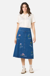 Flower Patch Emb Denim Skirt