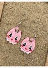 Pink Retro Kitty Cat Lover Earrings
