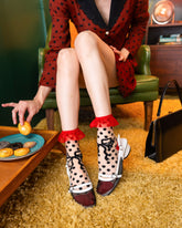 Polka Dot Bow Ruffle Sheer Crew Sock