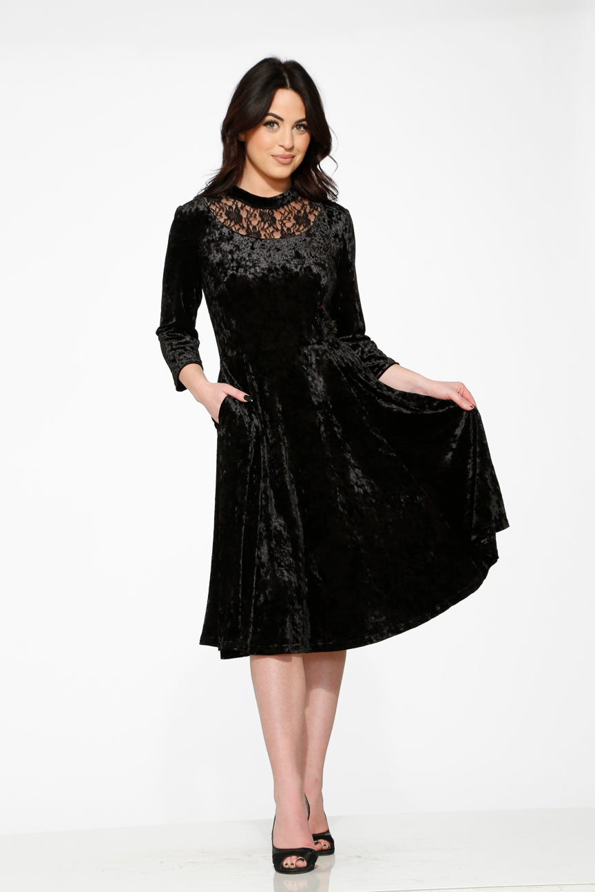 Black Diamond Velvet Swing Dress