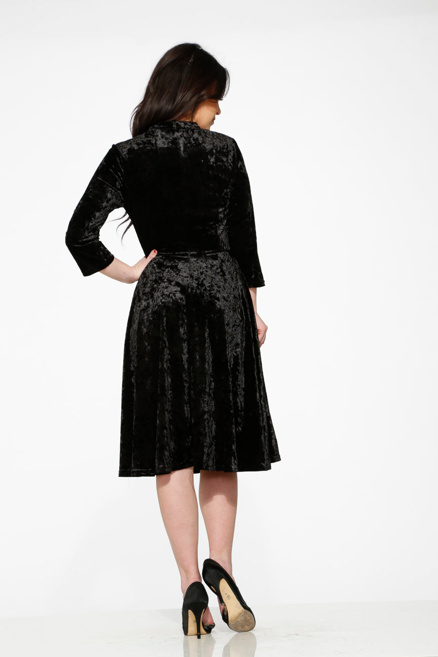 Black Diamond Velvet Swing Dress