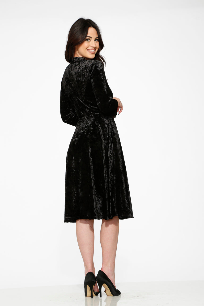 Black Diamond Velvet Swing Dress