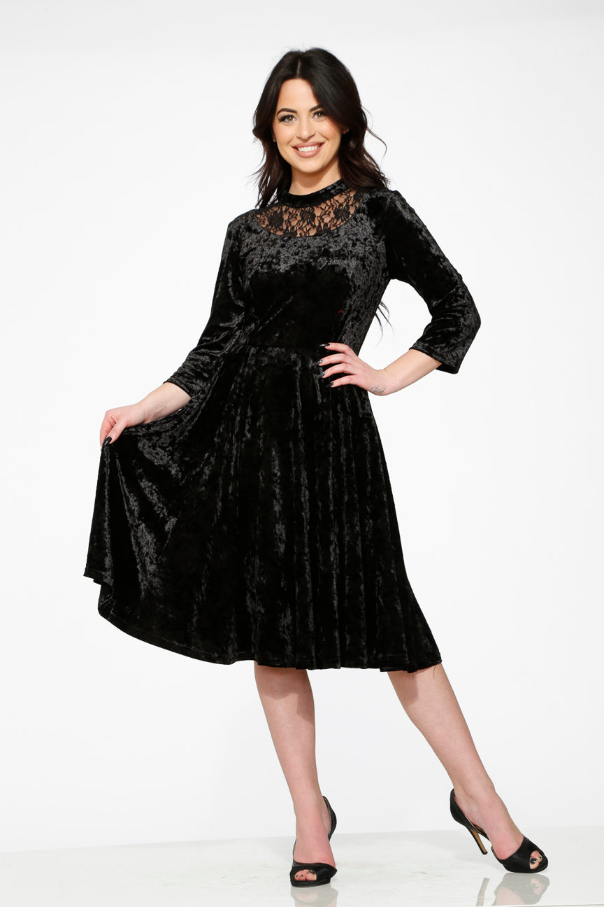 Black Diamond Velvet Swing Dress