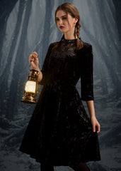 Black Diamond Velvet Swing Dress