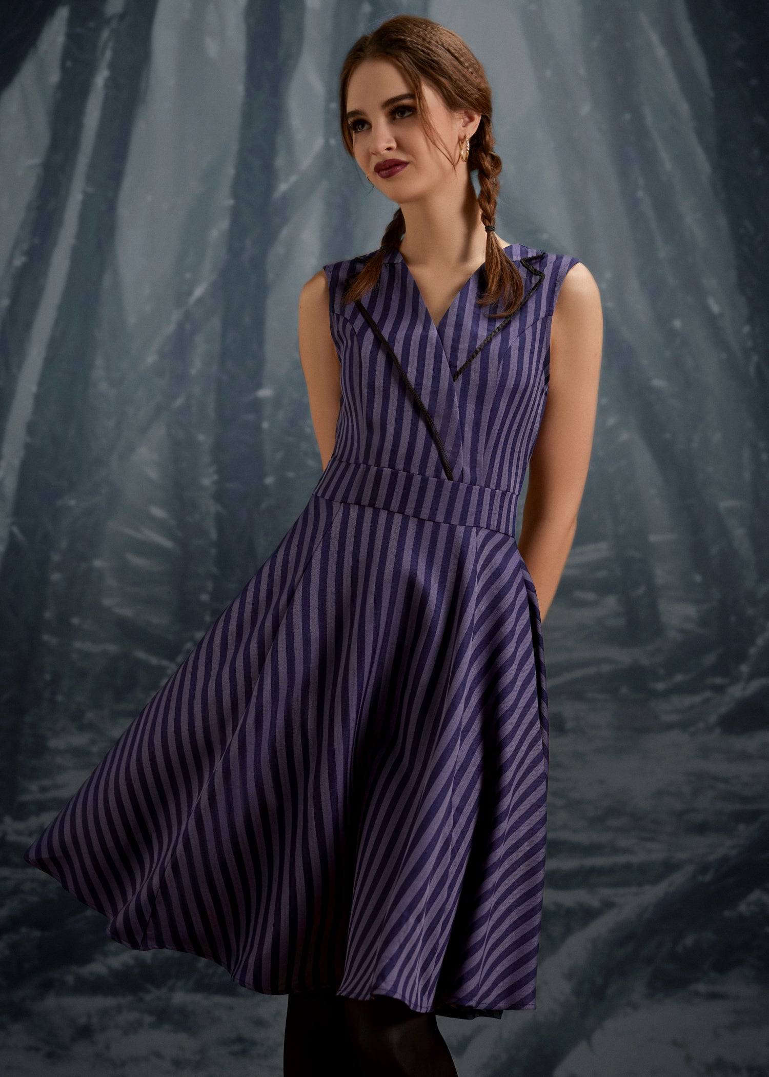 Black & Purple Stripe Swing Dress
