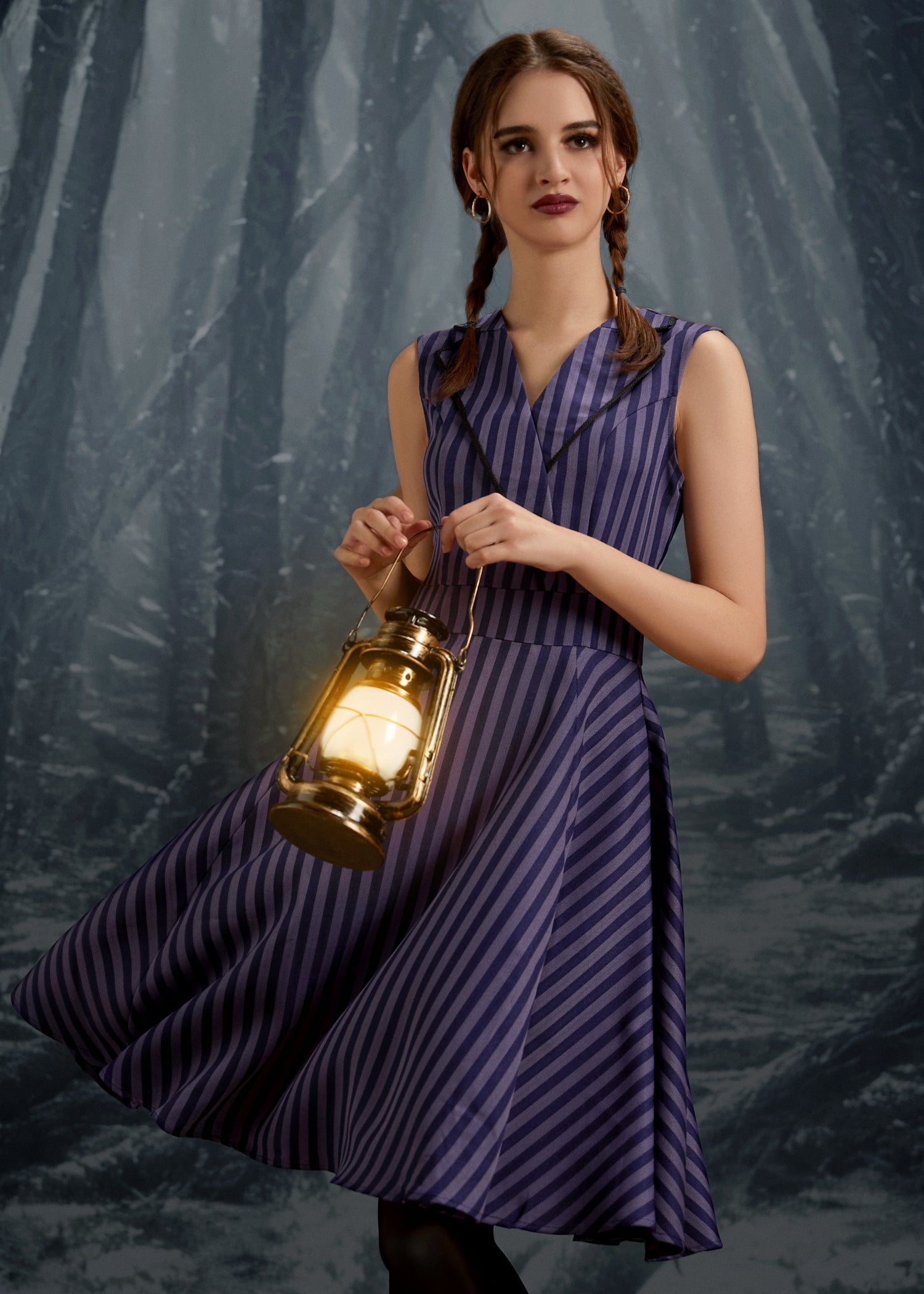 Black & Purple Stripe Swing Dress