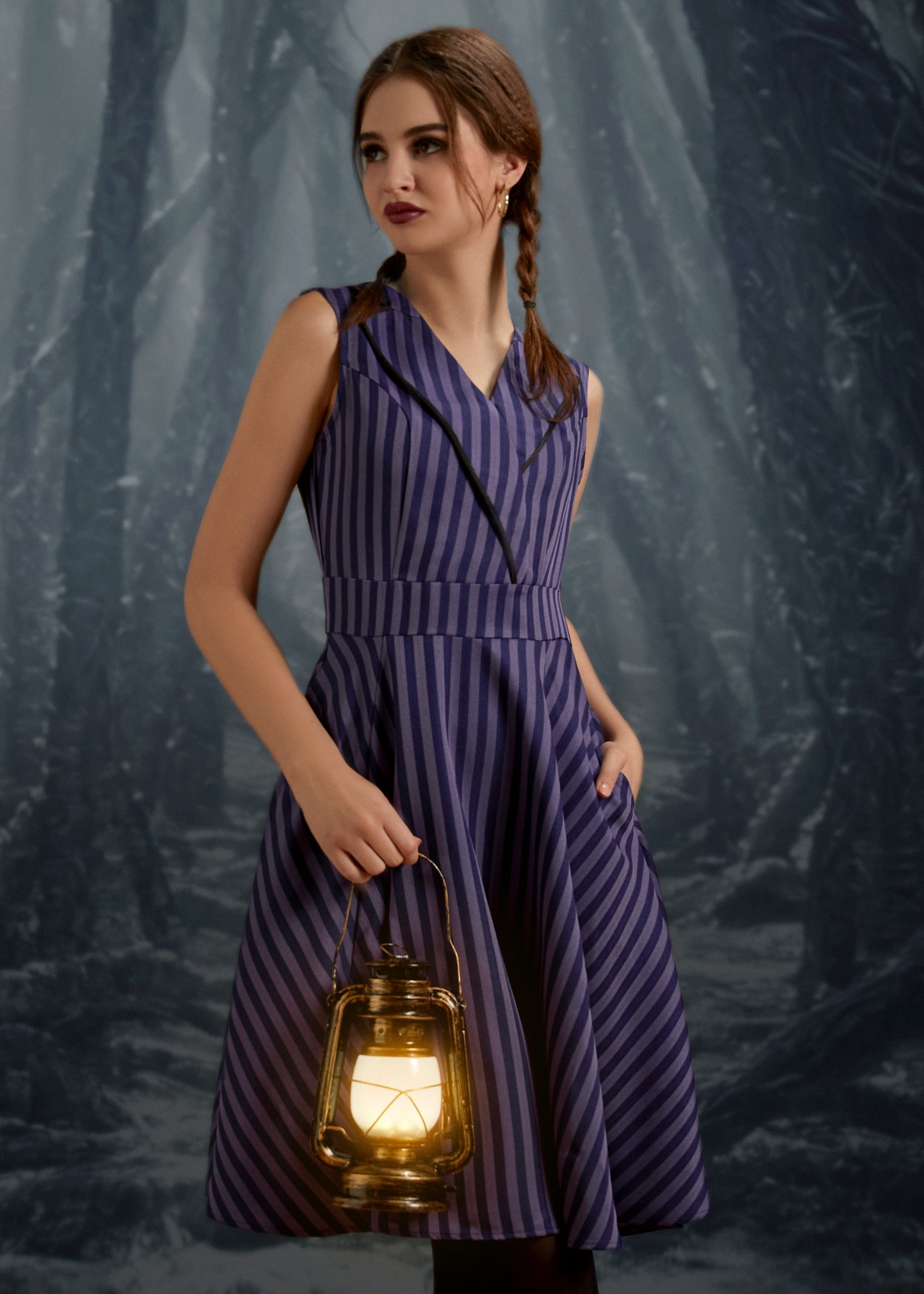 Black & Purple Stripe Swing Dress
