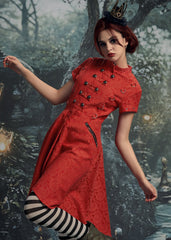 Red Jacquard Battalion Swing Dress