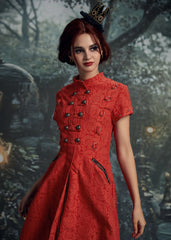 Red Jacquard Battalion Swing Dress
