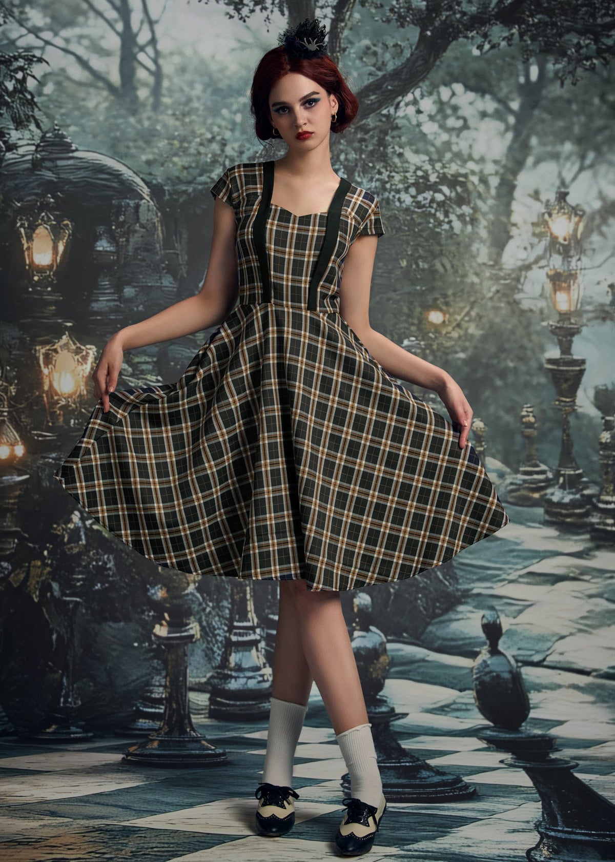Black Plaid Swing Dress