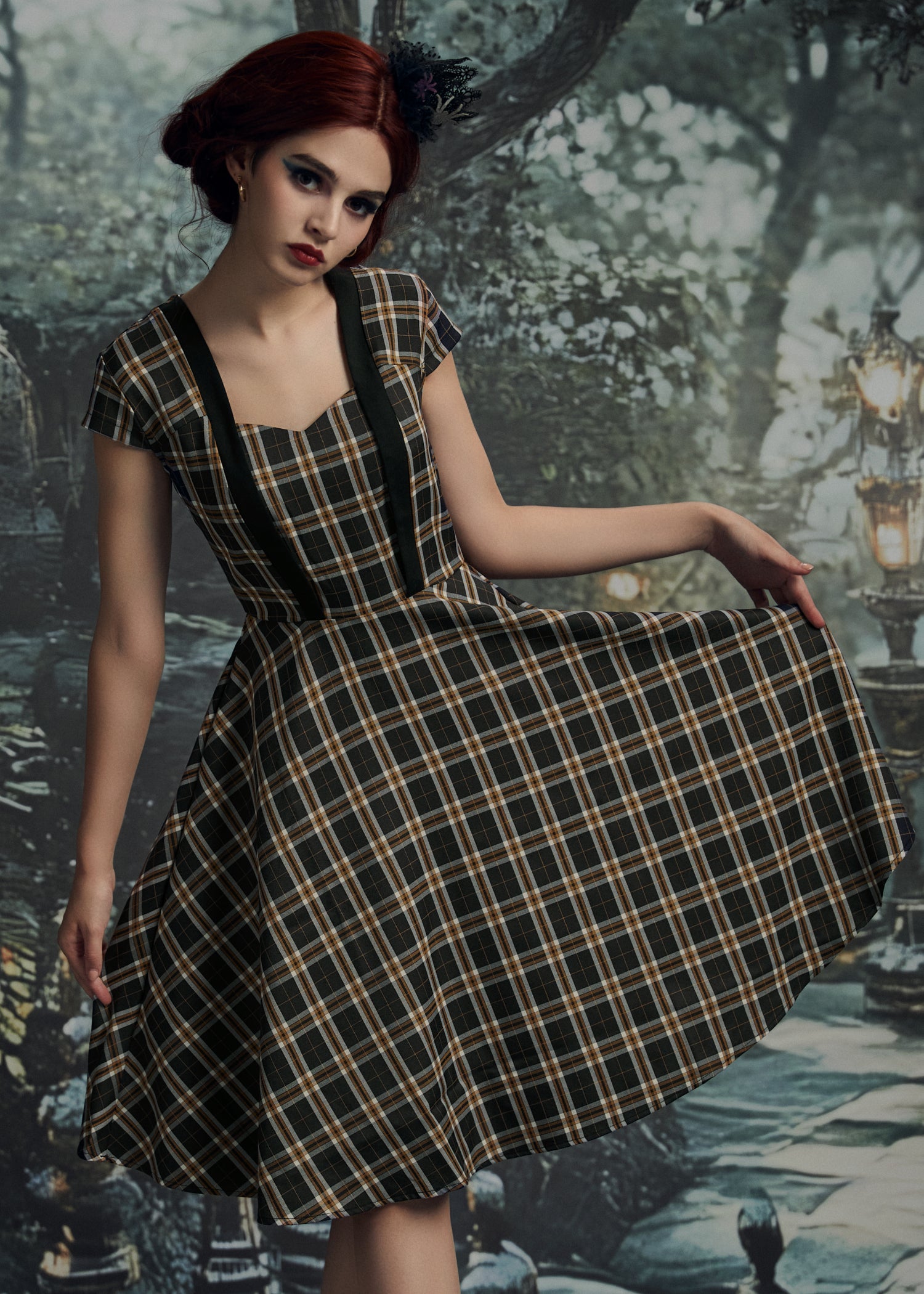 Black Plaid Swing Dress