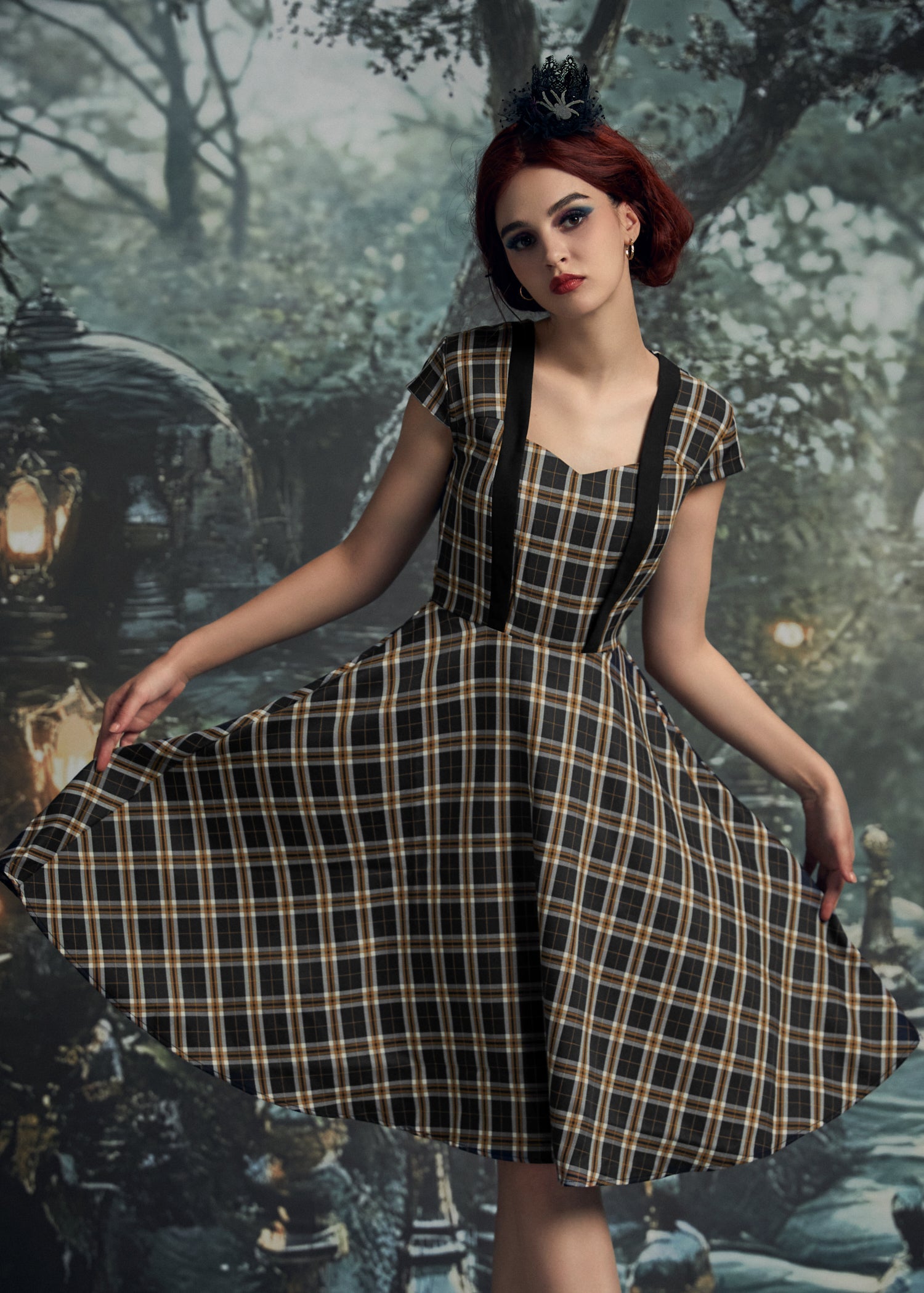 Black Plaid Swing Dress