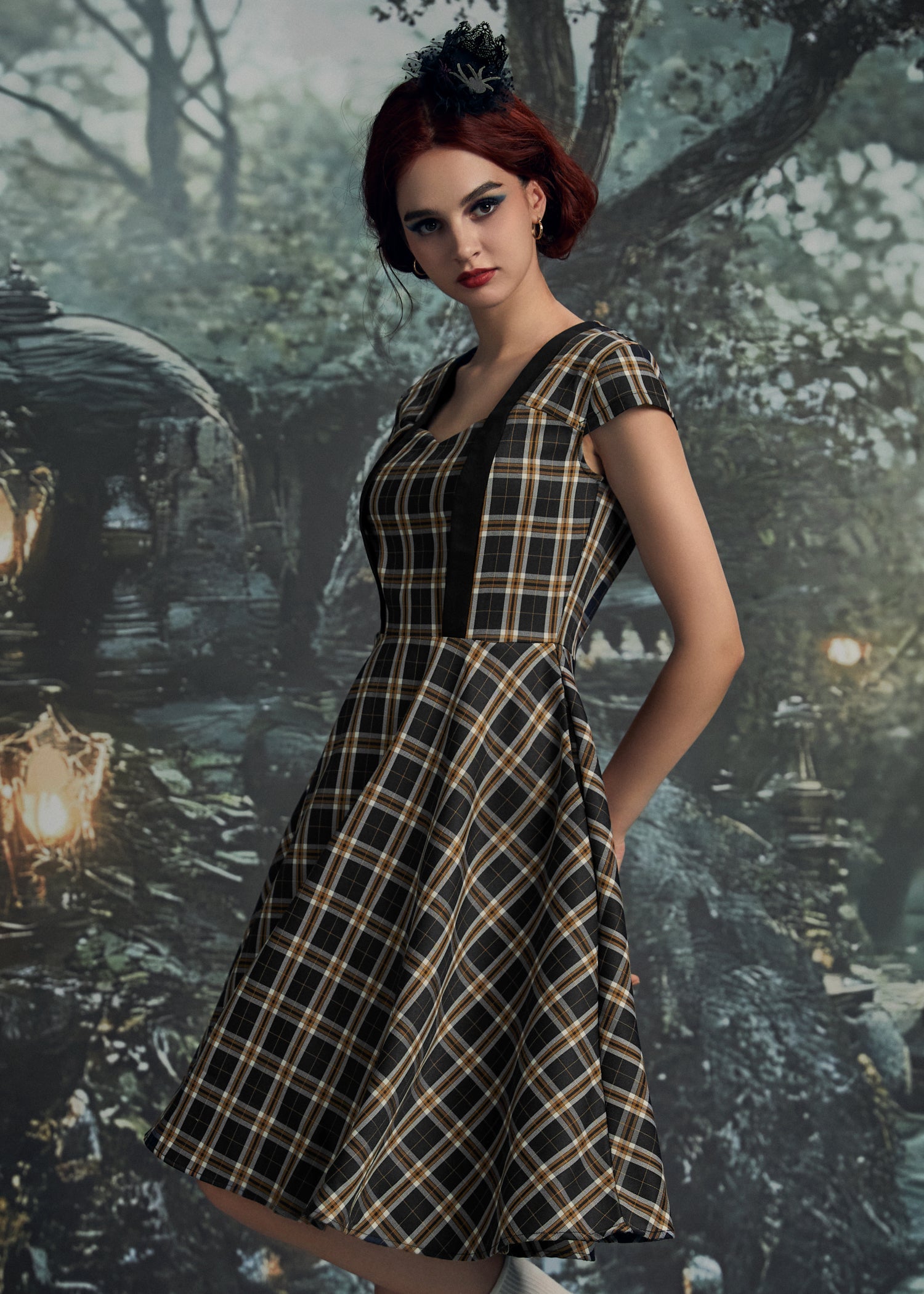 Black Plaid Swing Dress