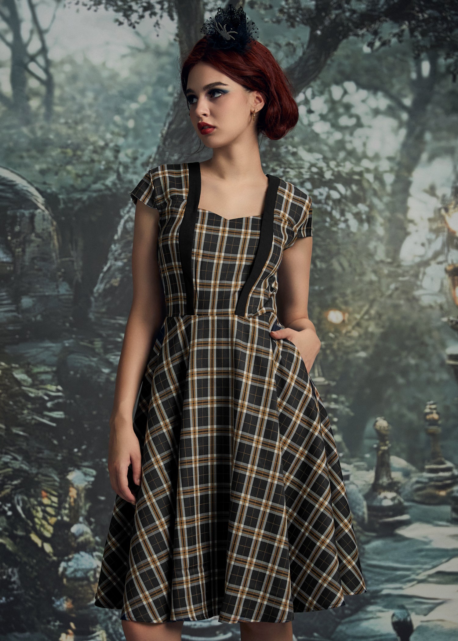 Black Plaid Swing Dress