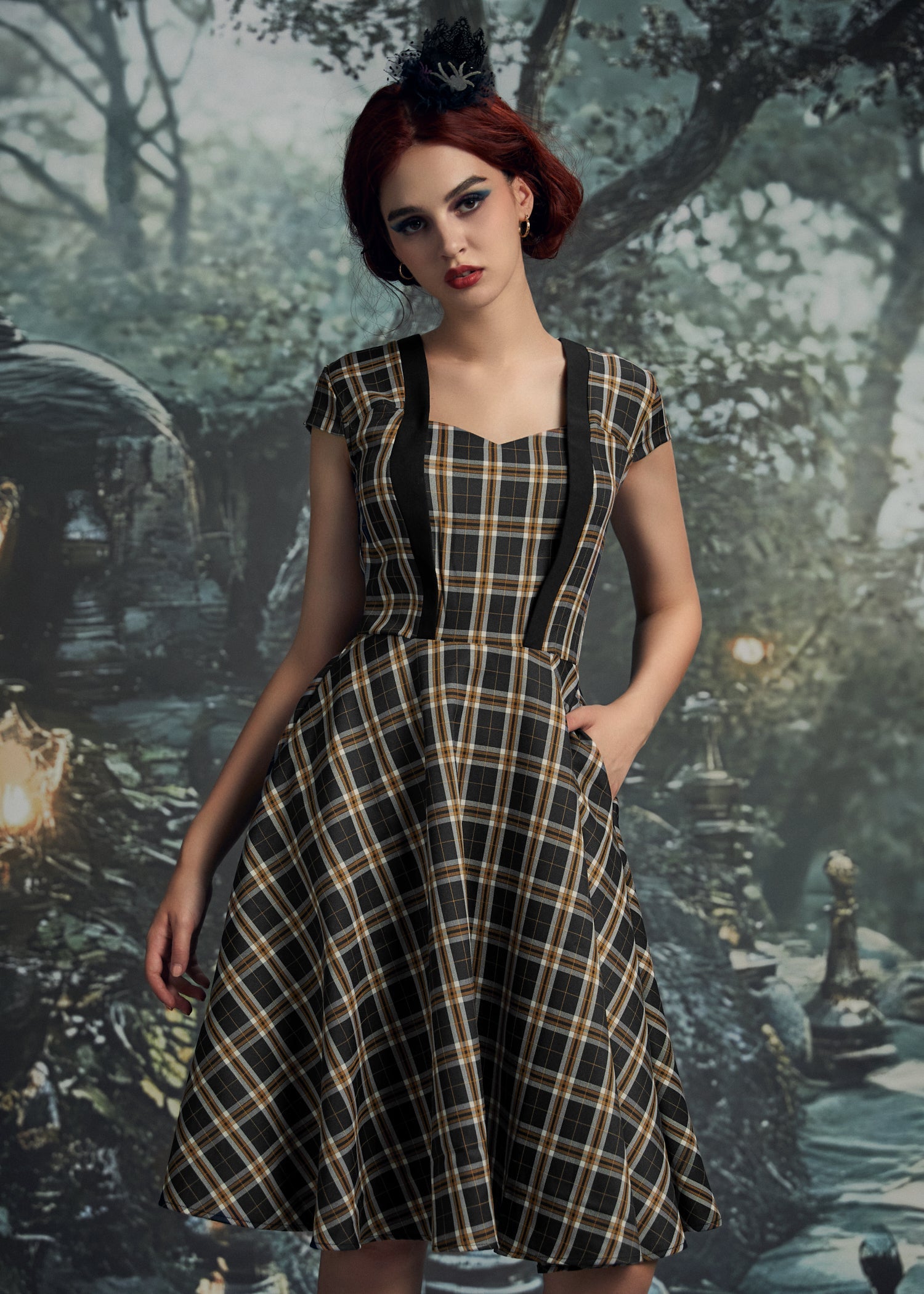 Black Plaid Swing Dress