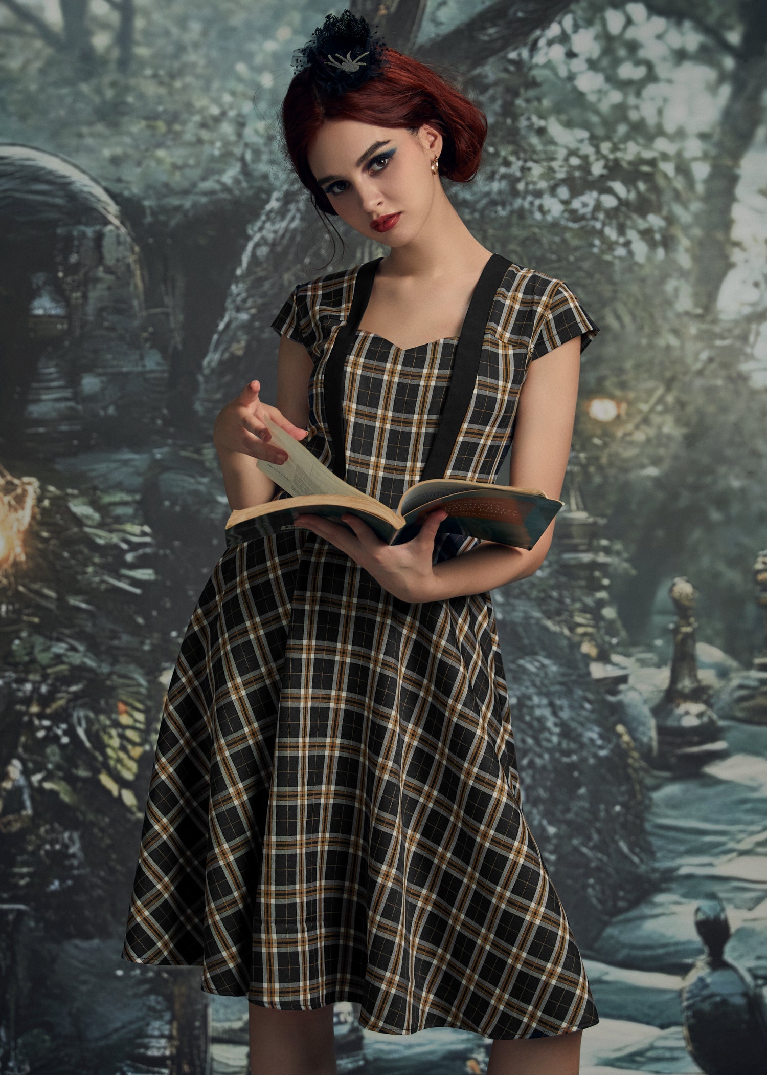 Black Plaid Swing Dress