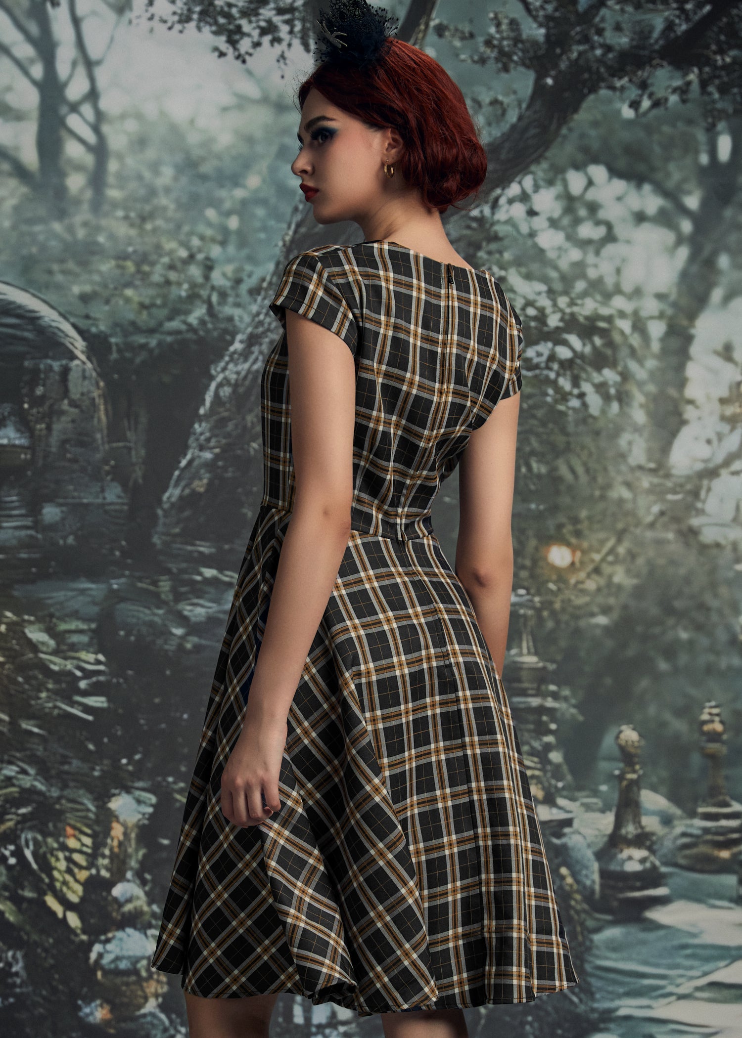 Black Plaid Swing Dress
