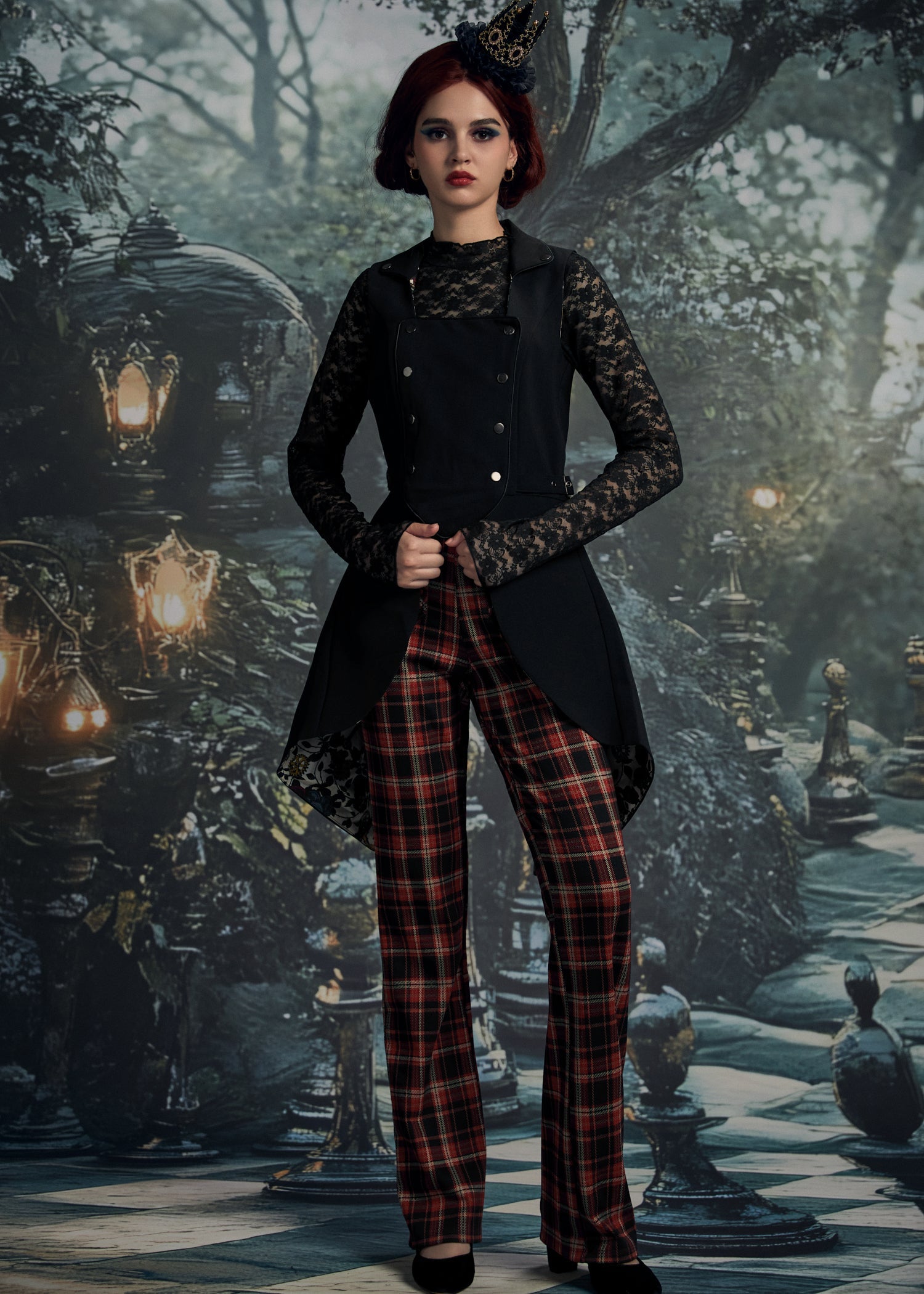 Black Floral Vest Back Split