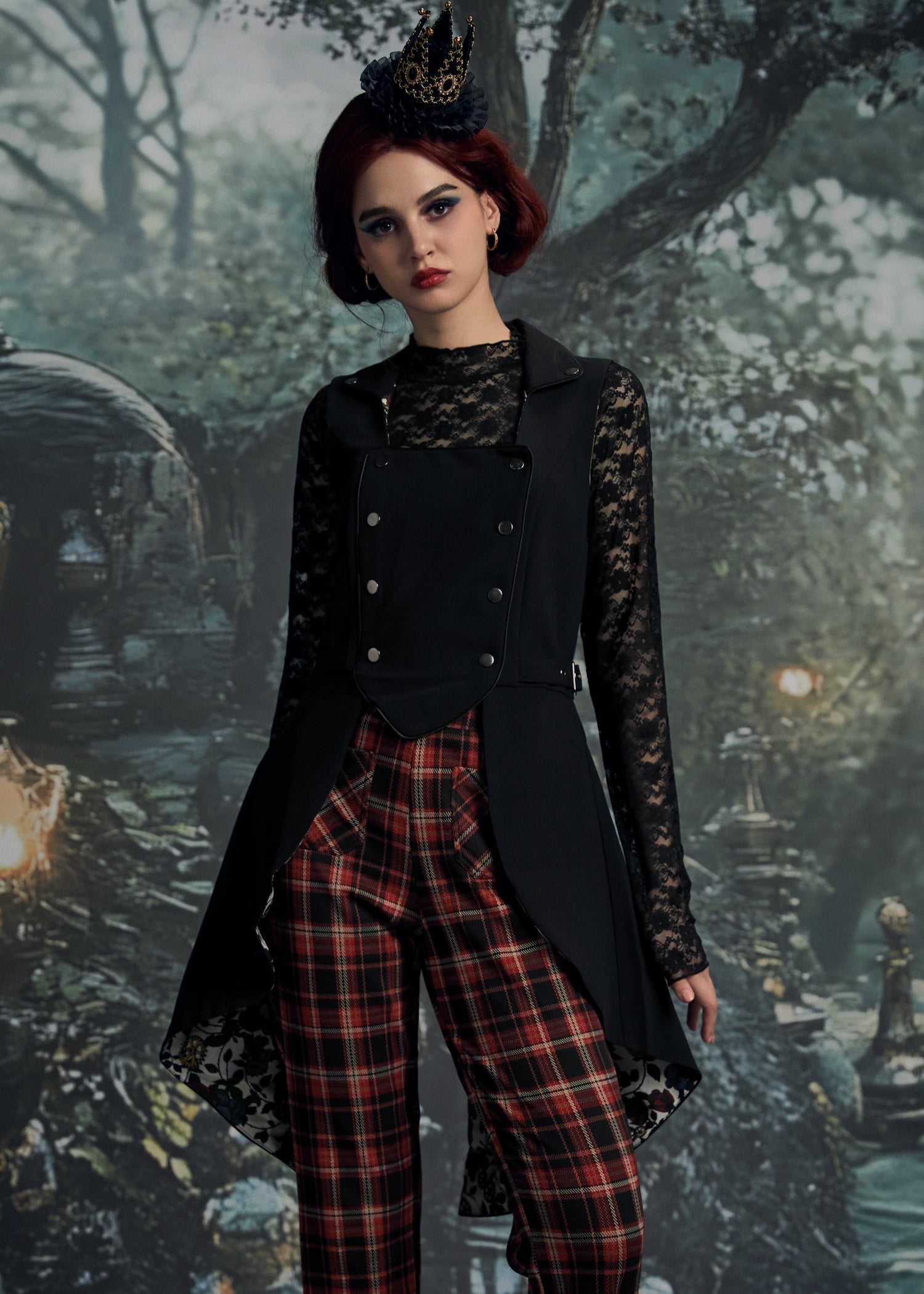 Black Floral Vest Back Split