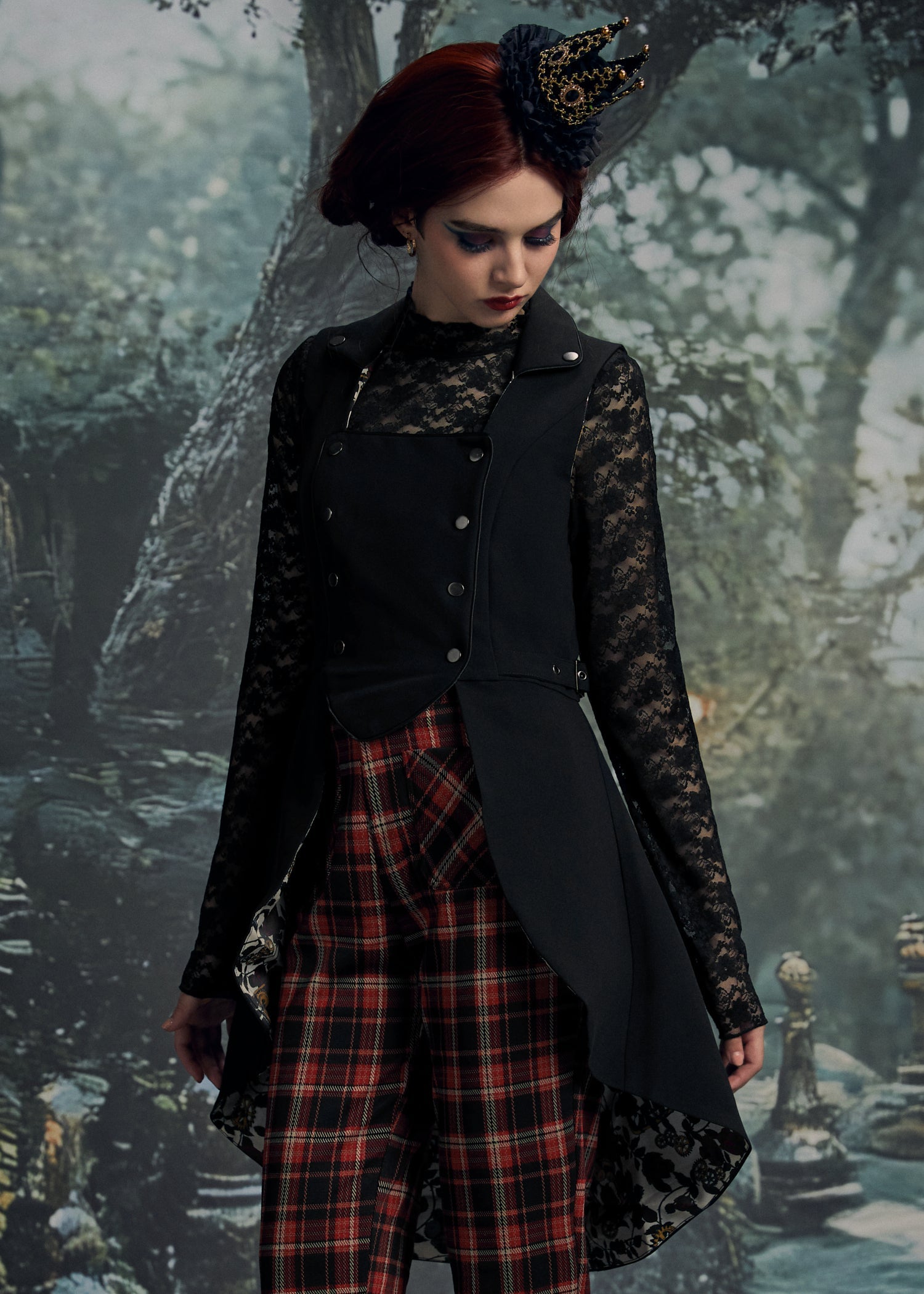 Black Floral Vest Back Split