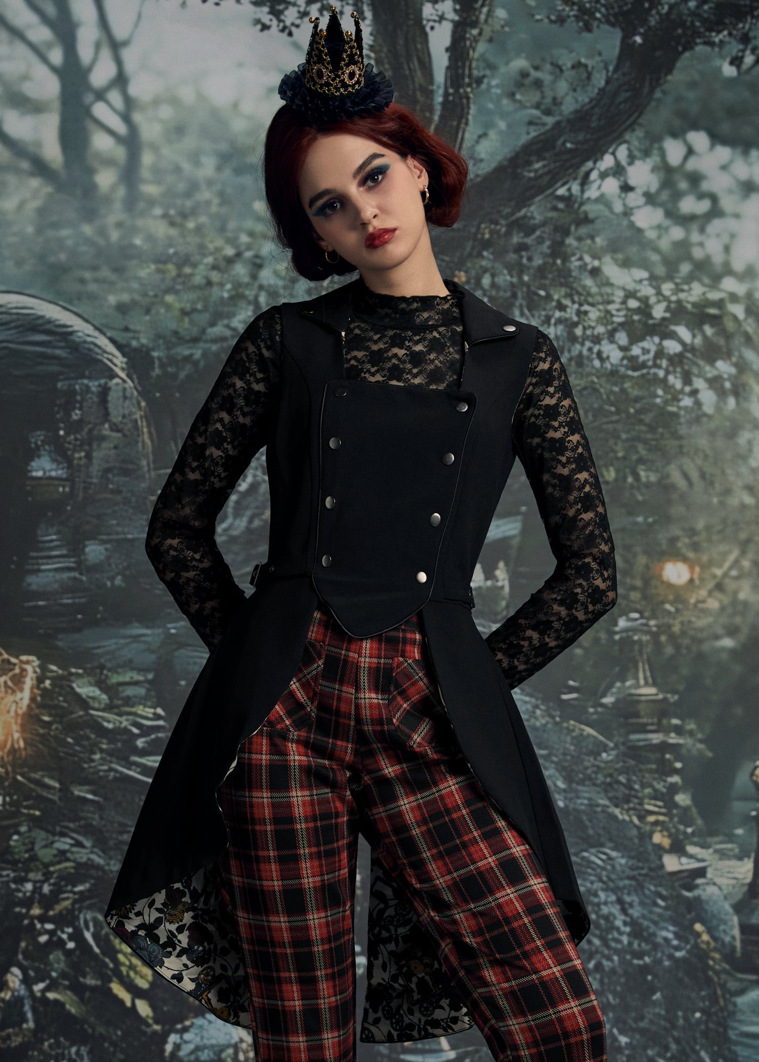 Black Floral Vest Back Split