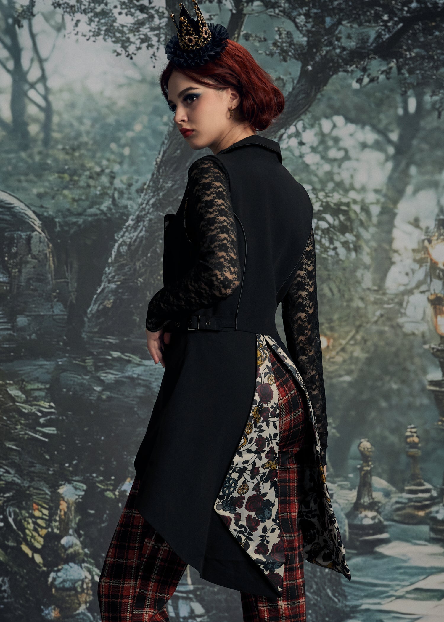 Black Floral Vest Back Split