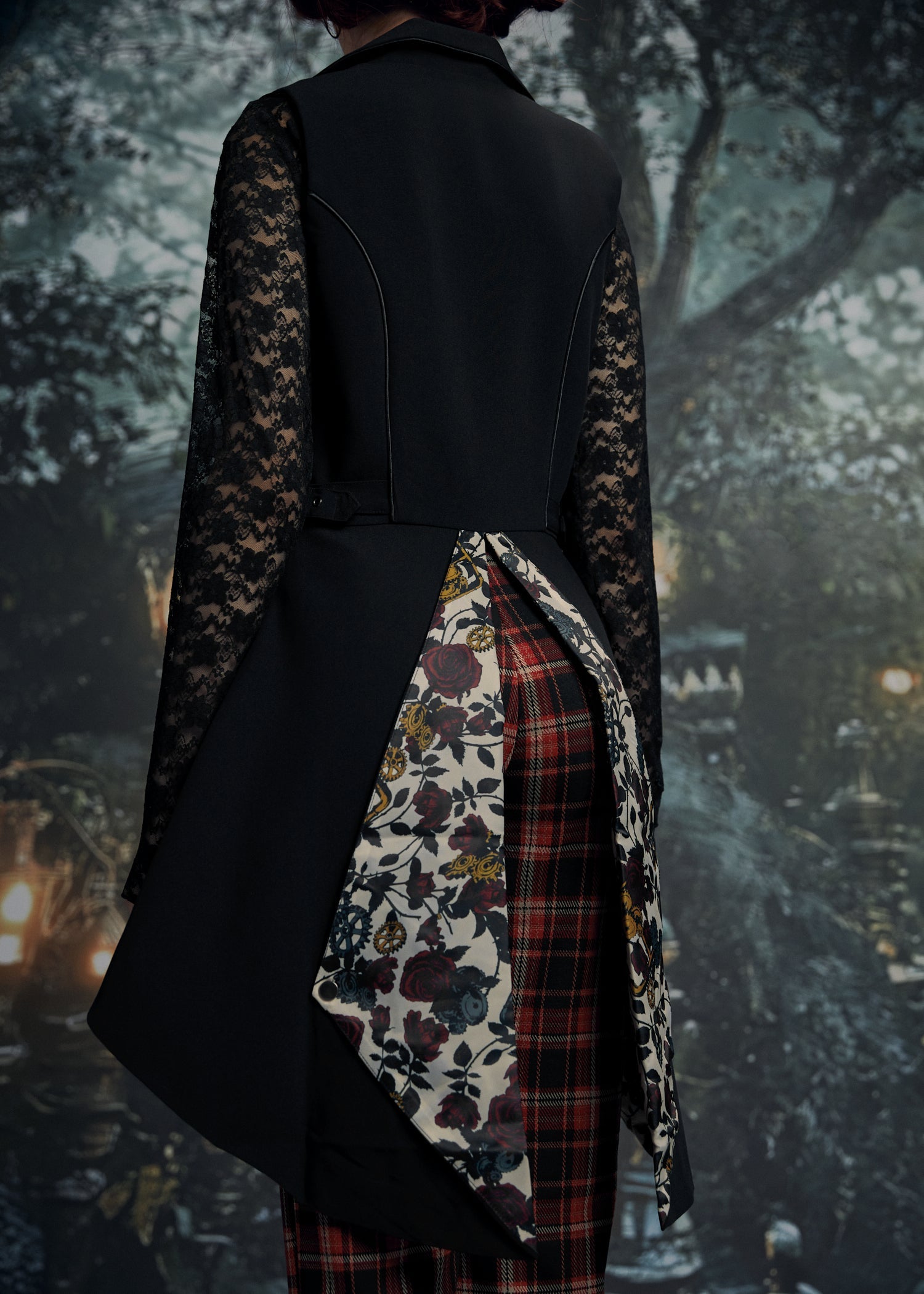 Black Floral Vest Back Split