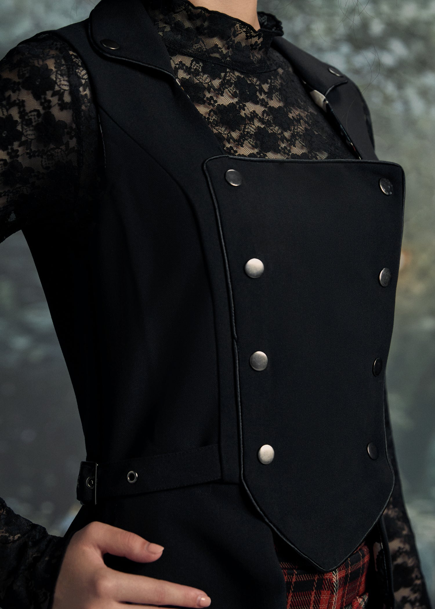 Black Floral Vest Back Split