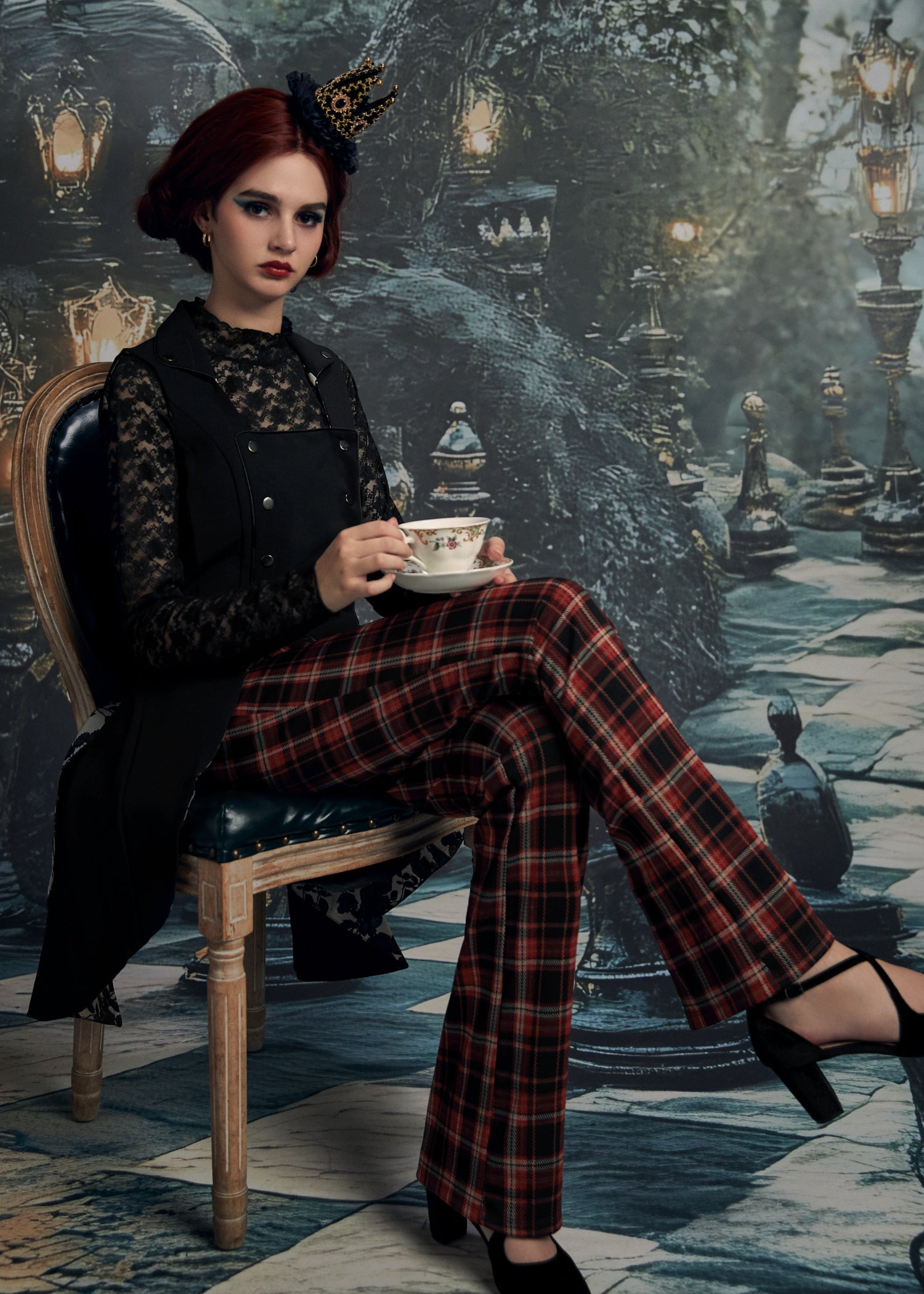 Black Floral Vest Back Split