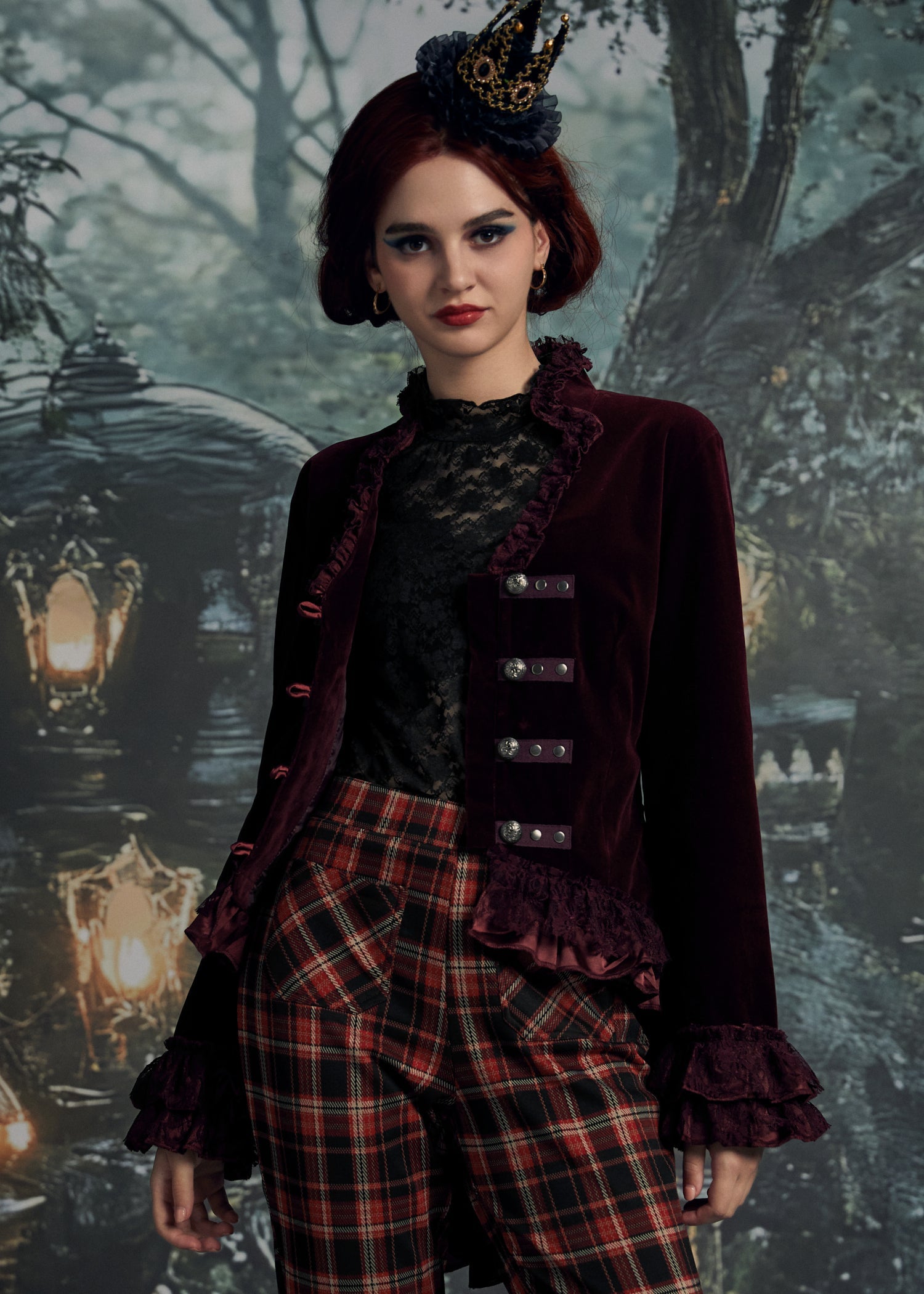 Burgundy Gloria Velvet Tailed Jacket