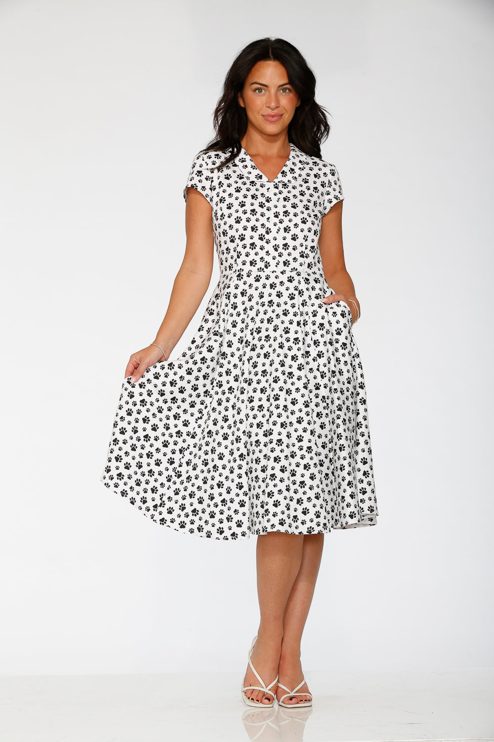 Cat Paw Swing Dress in White