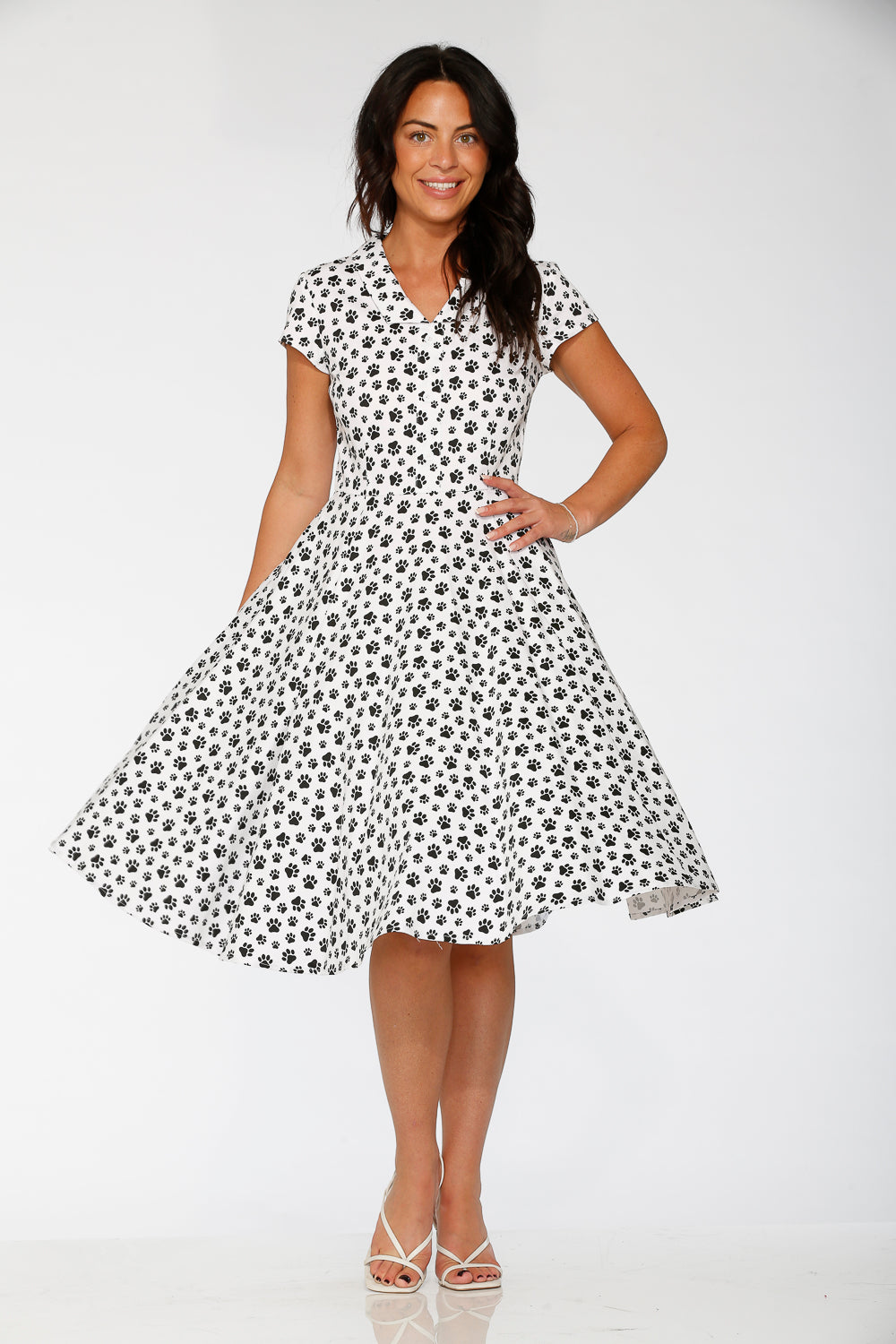 Cat Paw Swing Dress in White