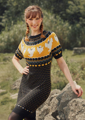 Jump Scare Short Sleeve Fair Isle Sweater Dress