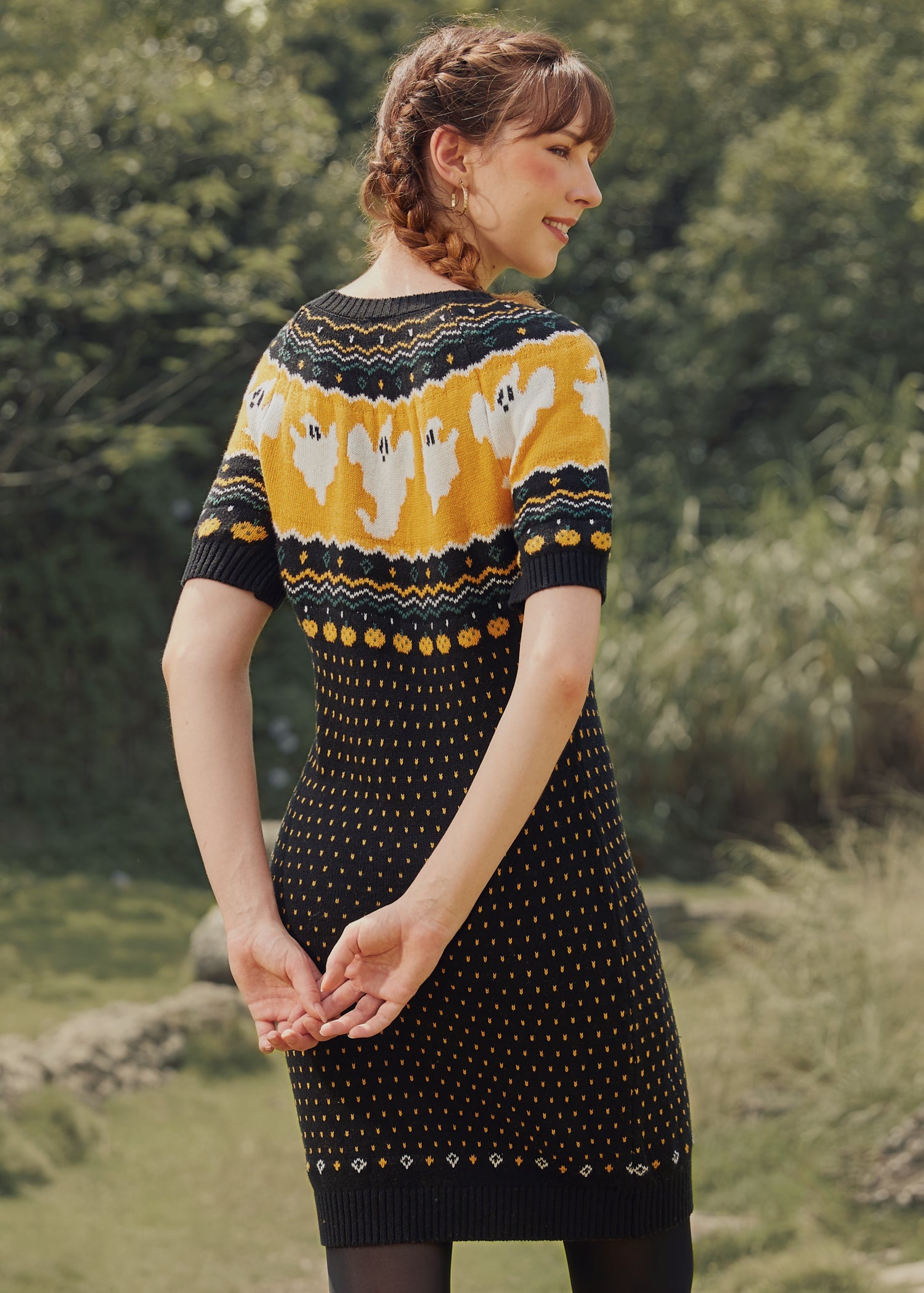 Jump Scare Short Sleeve Fair Isle Sweater Dress