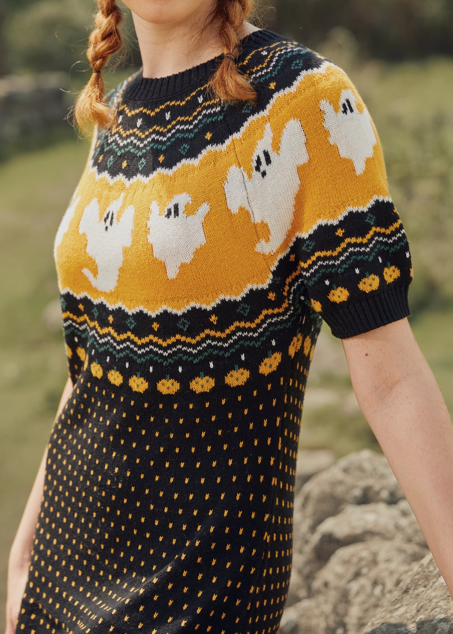 Jump Scare Short Sleeve Fair Isle Sweater Dress