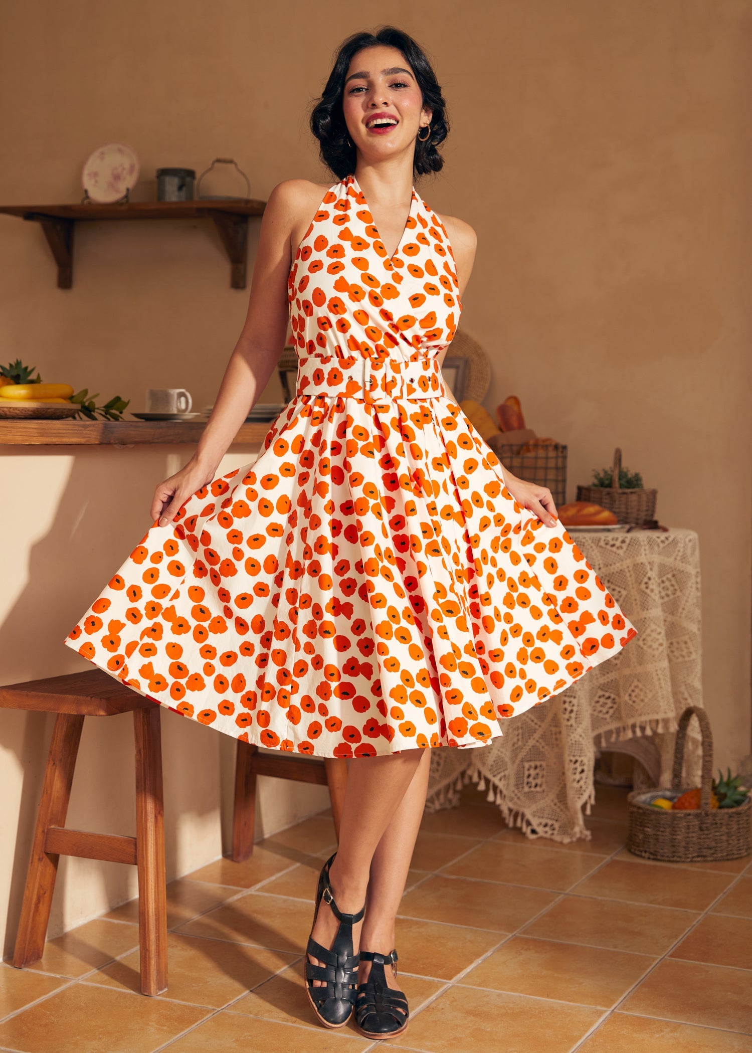 Instant Energy Faux-Wrap Halter Dress