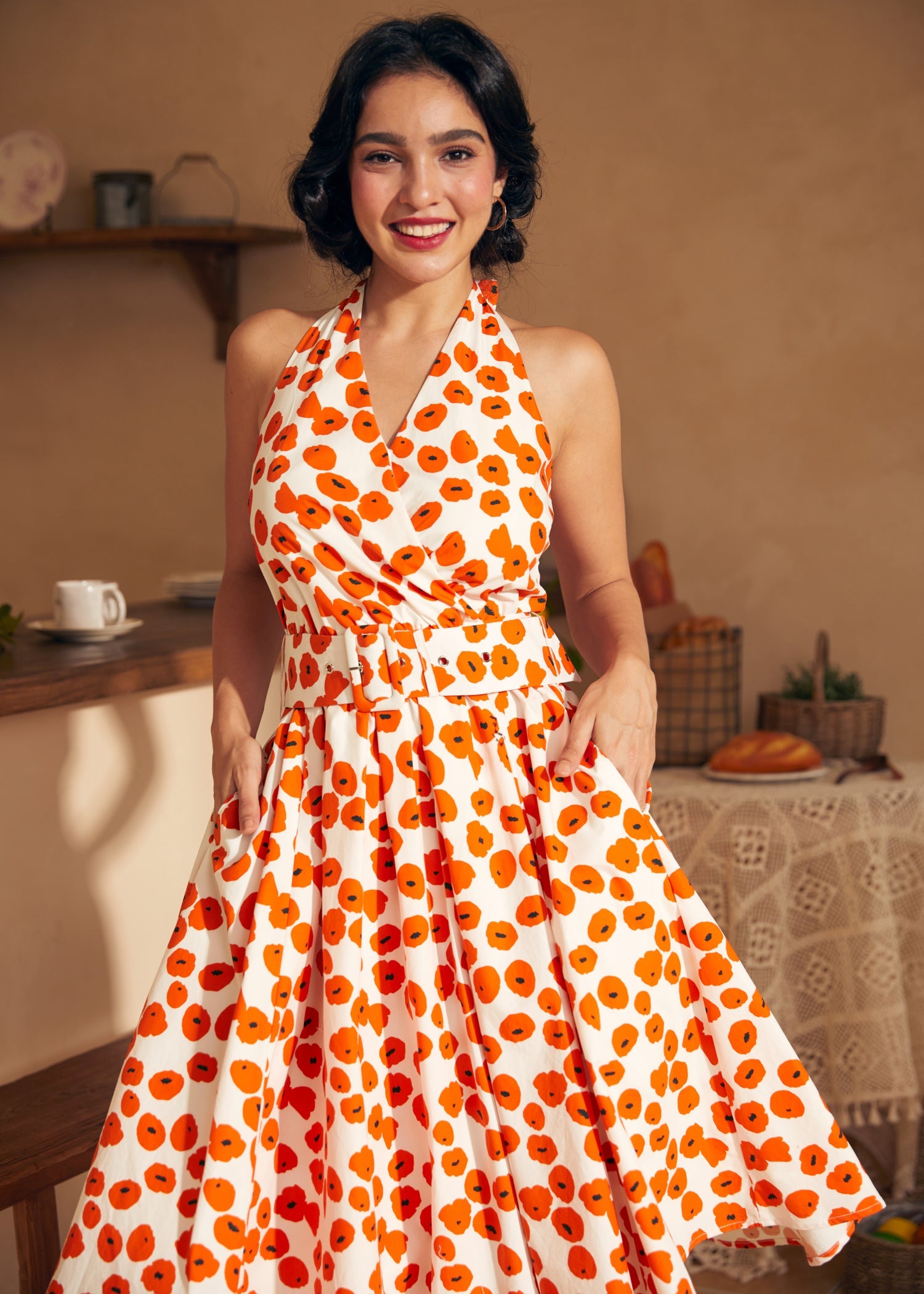 Instant Energy Faux-Wrap Halter Dress