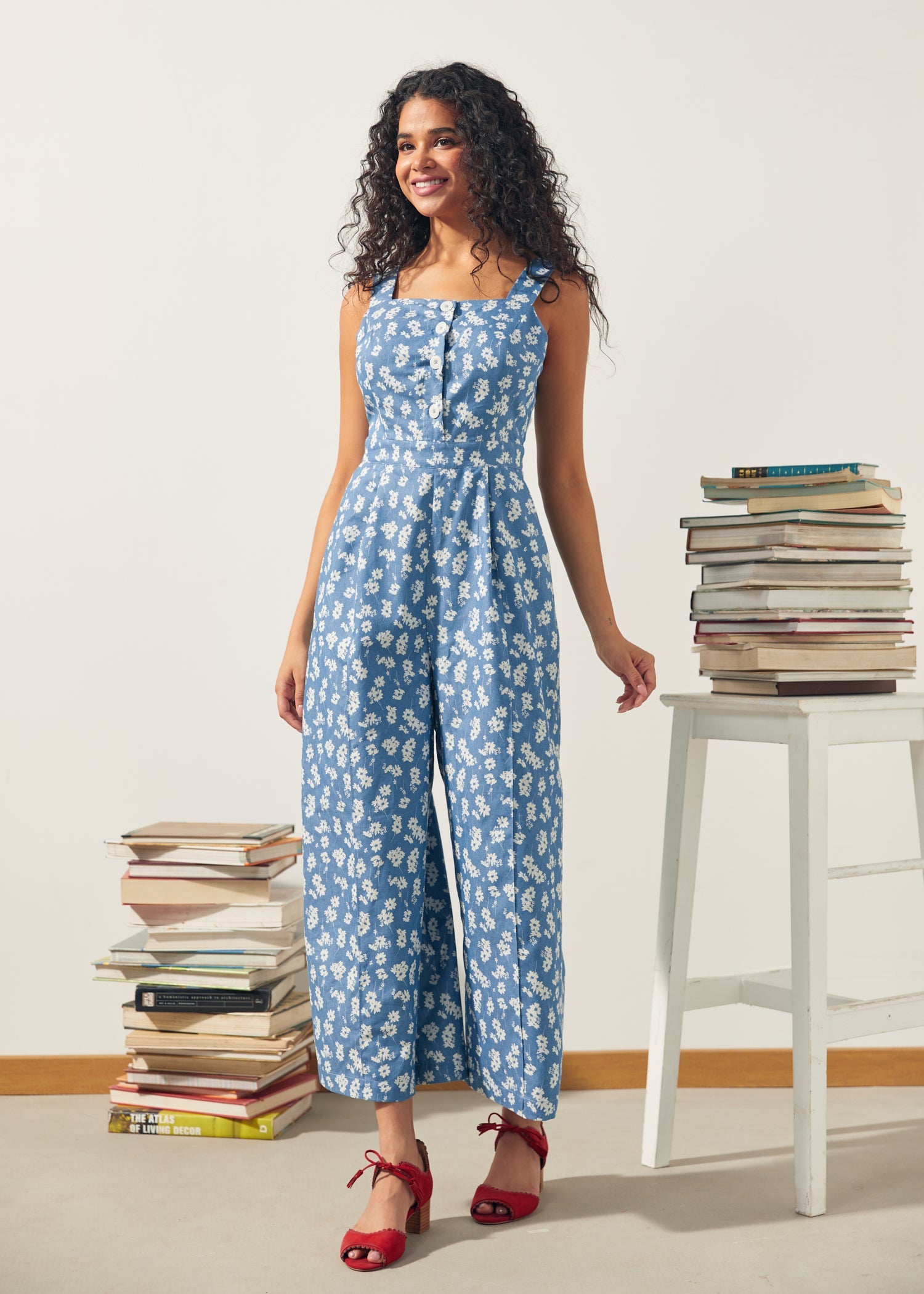 A Playful Bouquet Button-Front Jumpsuit
