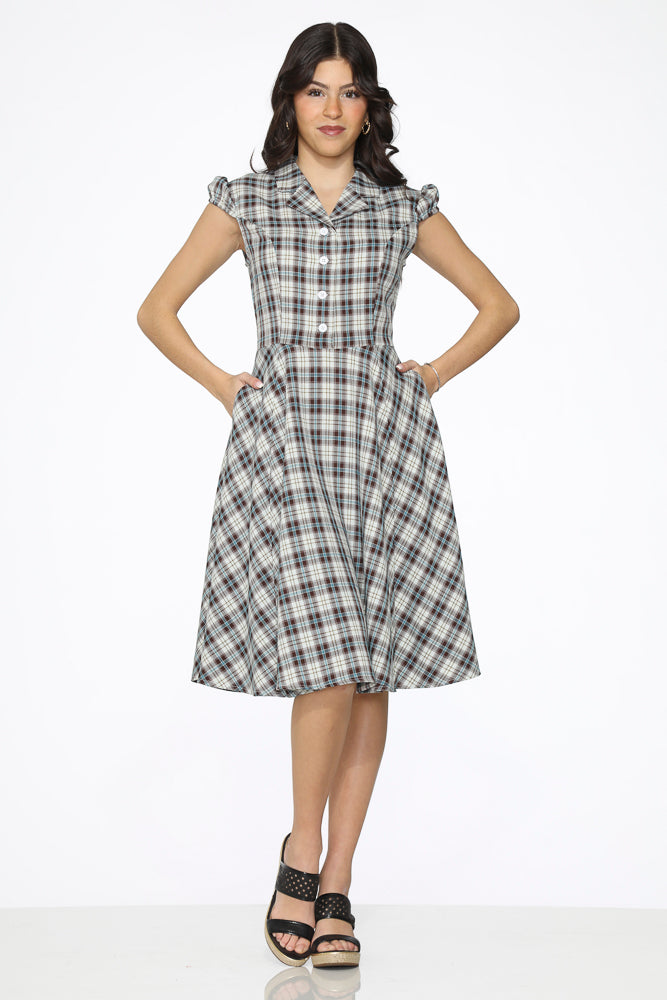 Brown & Blue Plaid Swing Dress