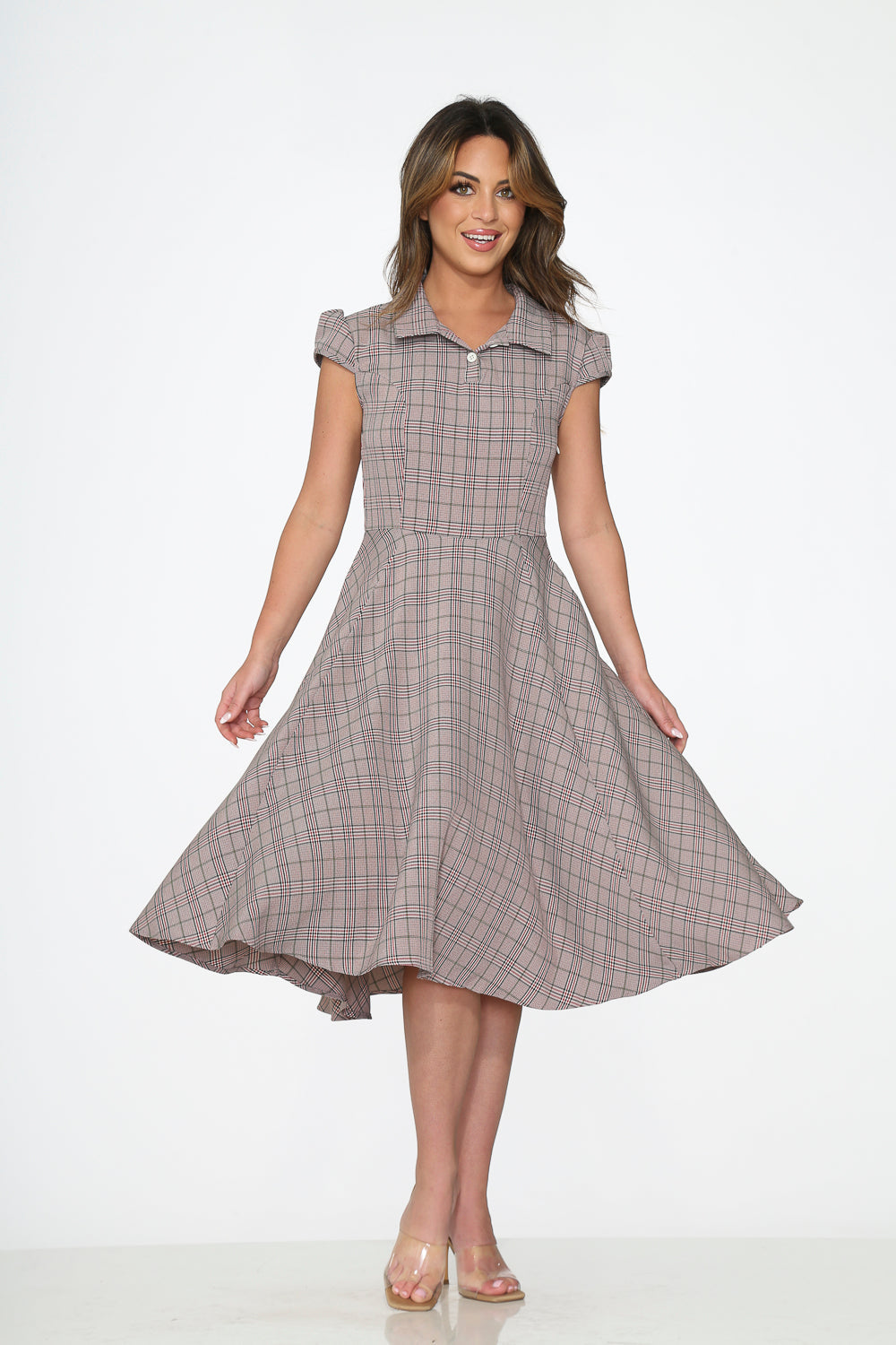 Brown Plaid Swing Dress