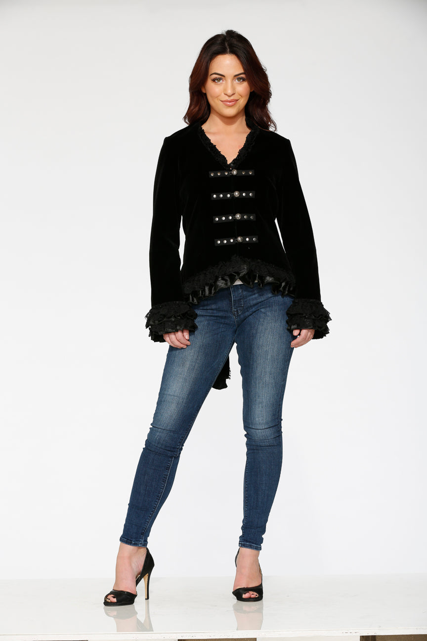 Black Gloria Velvet Tailed Jacket