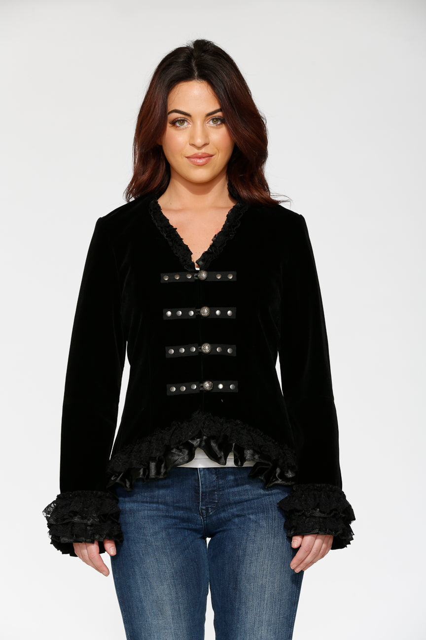 Black Gloria Velvet Tailed Jacket